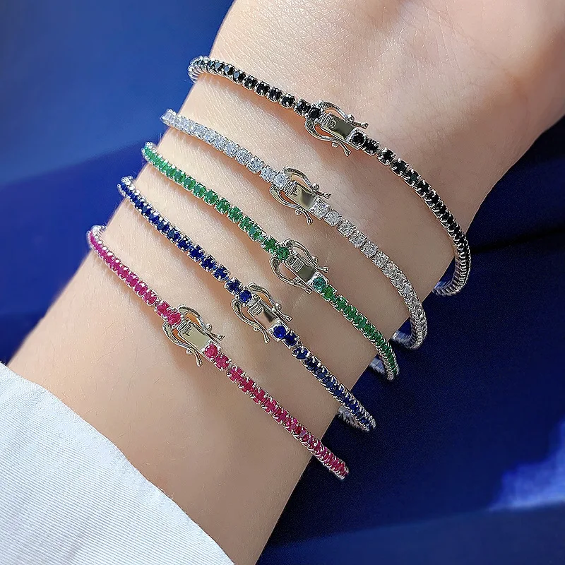 

Jewelry S925 Sterling Silver Bracelet Women European And American Tennis Chain Single Row Inlaid With Zircon Full