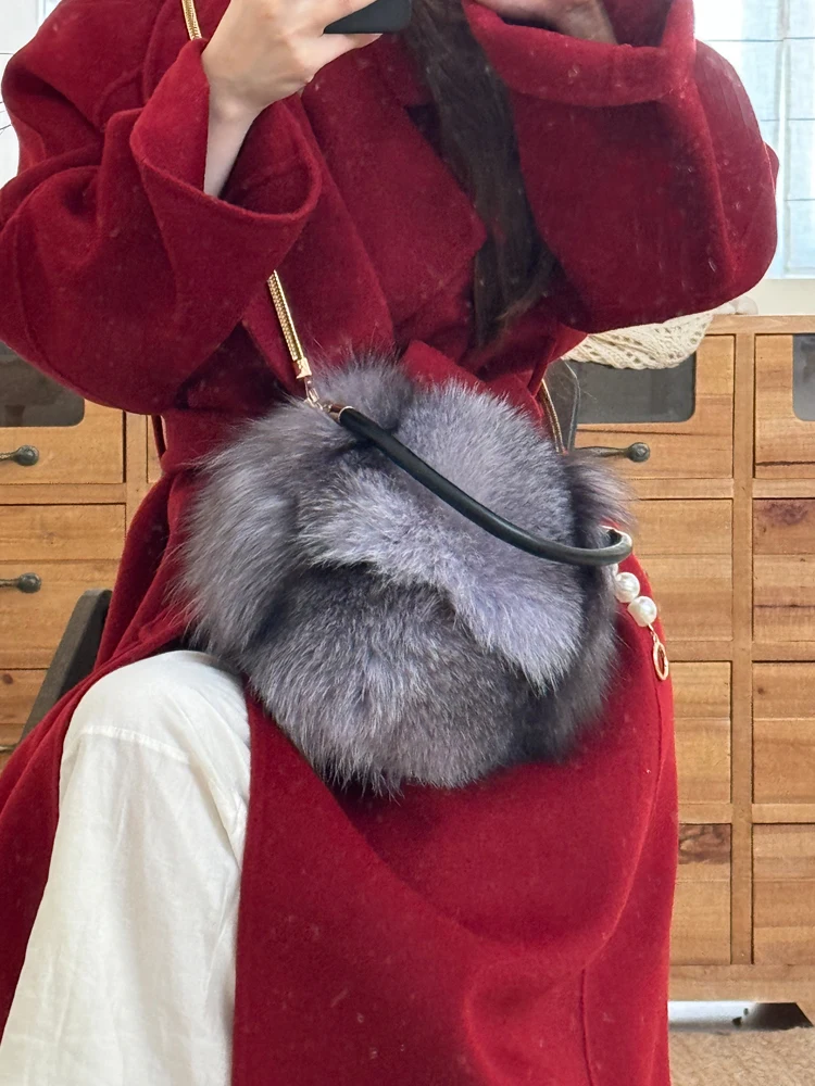 Luxury Brand Women Bag For Autumn And Winter High-quality Genuine Fur Round Shoulder Crossbody Bag Dinner Party Personality Tide