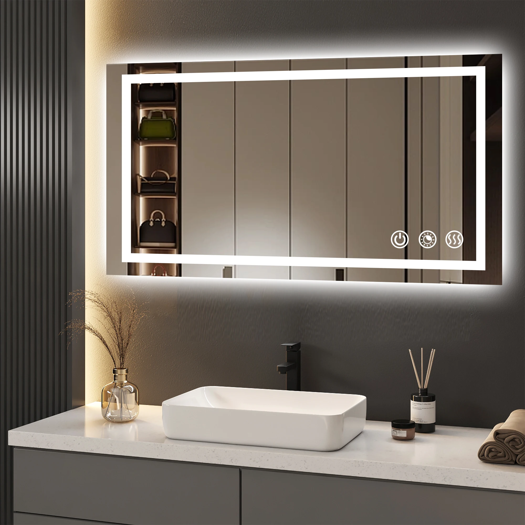 

40''x24''LED Bathroom Mirror,3 Color Temperture,Dimmable Bathroom Vanity Mirror with Lights,Wall Mounted (Vertical/Horizontal)