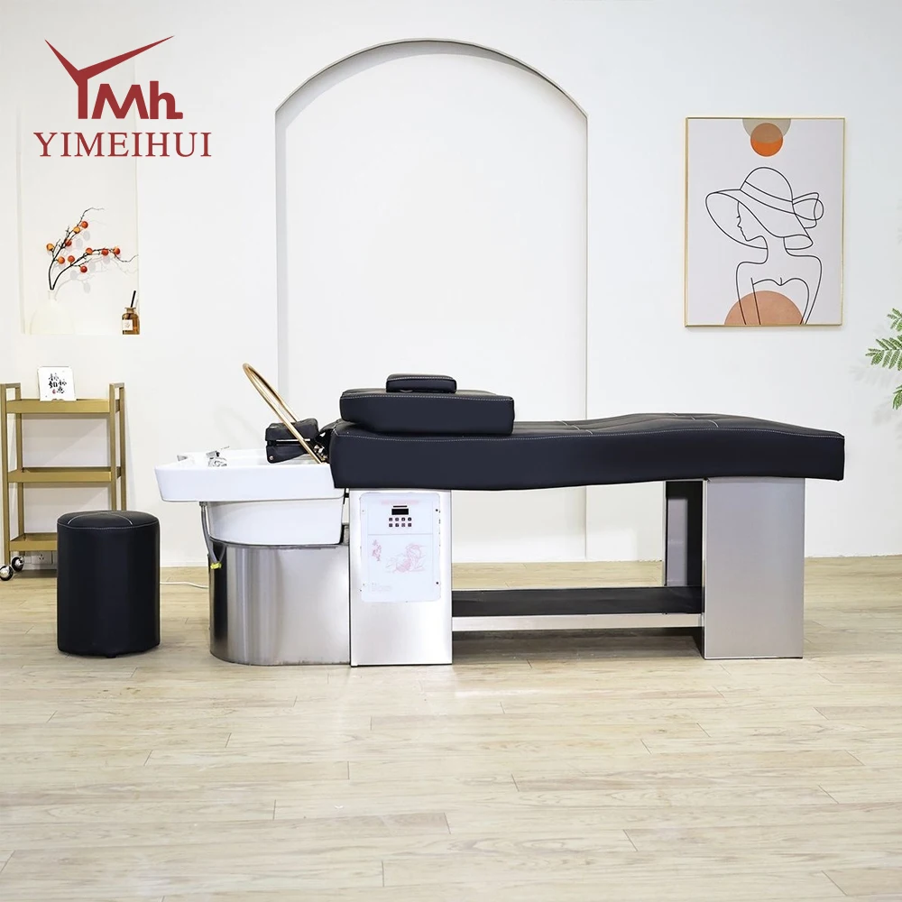 Beauty salon furniture headspace massage bed stainless steel frame ceramic basin plumbing shampoo bed