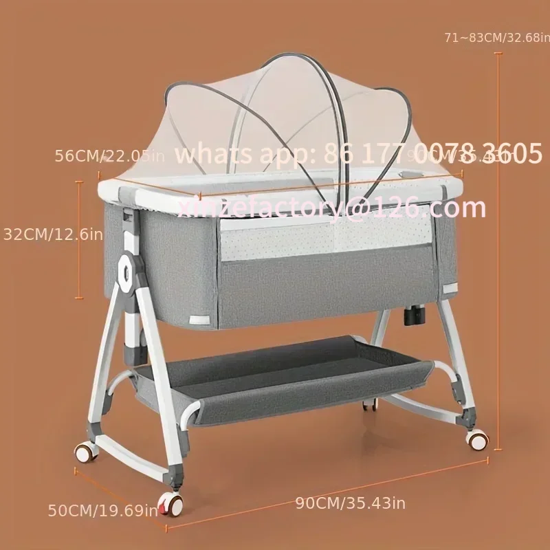 Customizable 1pc Multi Functional Baby Crib with Foldable Height Adjustment Splicing Portable and Movable Bedside Swing
