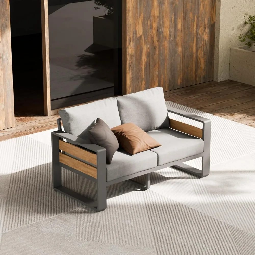 

Outside Aluminum Lawn Furniture - 1 Pcs Loveseat, All-Weather Metal Modern Outdoor Loveseat Sofa With Washable Thick Cushion For