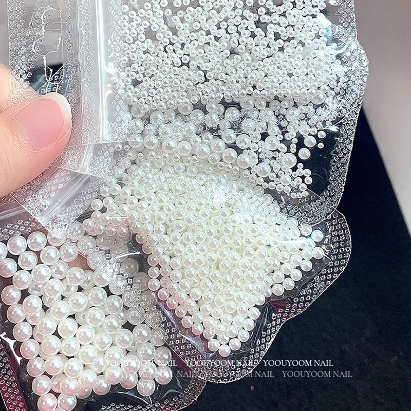 200/500pcs/bag White Pearls Nail Beads Rhinestone Round Mixed Size Beige Pearls for DIY Manicure Decoration Bead Nail Decoration