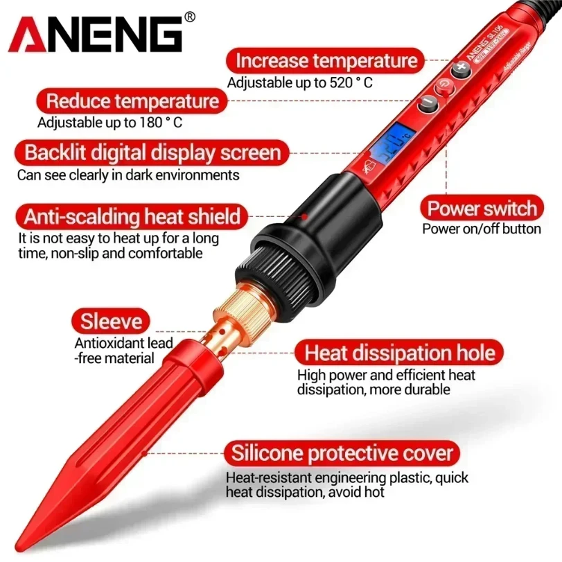 

Электрический паяльник ANENG SL106 110В/220В с регулируемой температурой, паяльная станция для ремонта, инструмент для пайки и ремонта с нагревательным наконечником