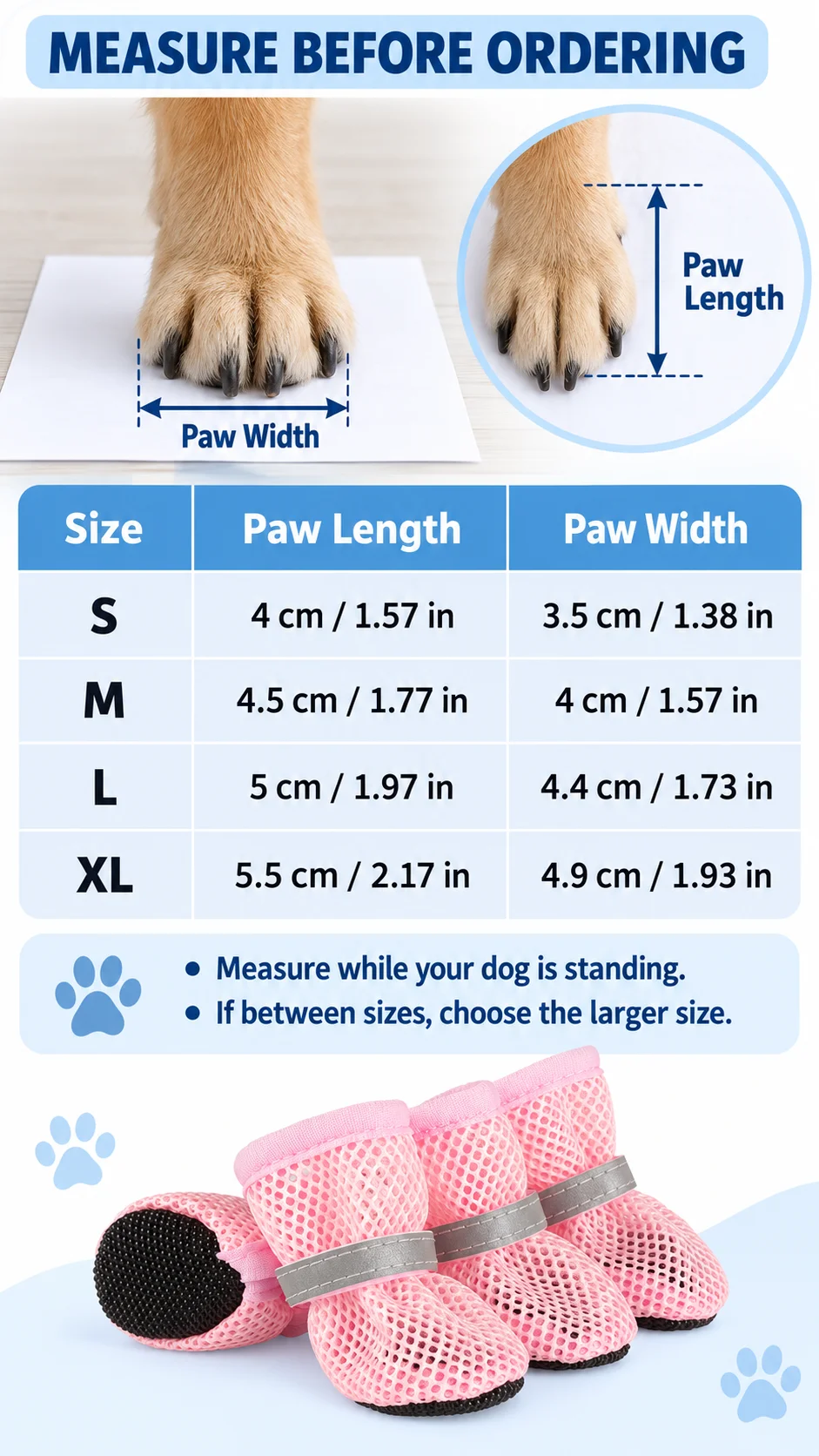 4 Stück Hundeschuhe, atmungsaktives Mesh-Material, rutschfeste, weiche Sohle, Haustierstiefel, reflektierende, verstellbare Pfotenschoner für kleine und mittelgroße Hunde. – Detail 6