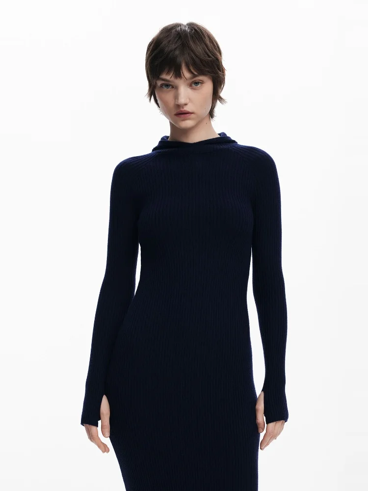 

Вязаное платье макси Manna с длинным рукавом, эластичным поясом, капюшоном, облегающее, повседневное, с высокой талией, весенний сезон, цветное