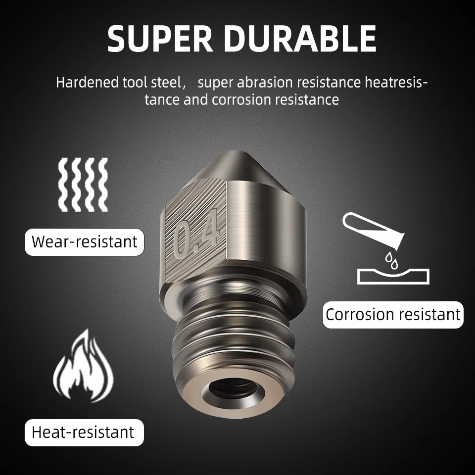 Hardened Steel Nozzle for Ender-3 MK8 CR10 M6 Thread Extruder Hotend Nozzle 1.75mm filament