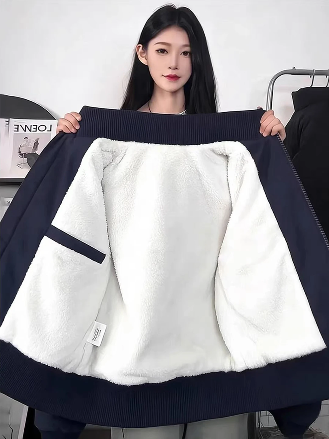 

Thiened Fce Men's Jaet Cleanfit Stand Collar Baseball Sle Winter Outerwear Stand Fit Long Sve ort Length