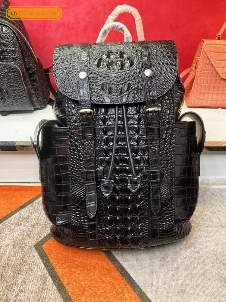 Handmade Genuine Leather Bag Men Casual Backpack High Quality Crocodile Skin Travel Bags Fashion Punk Mens Motorcycle Backpacks