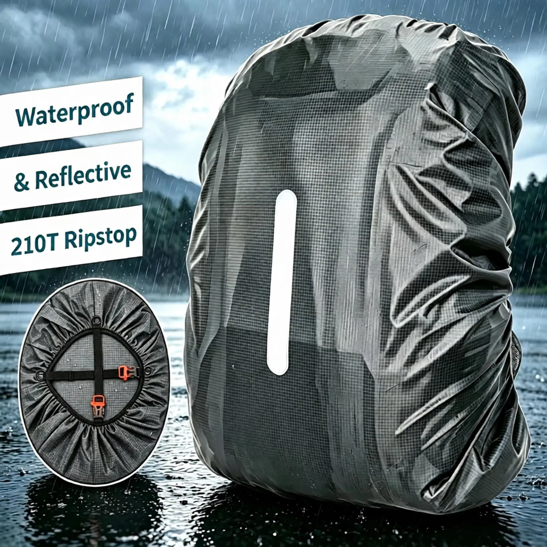 Ultralight Hi-Visibility 35-80L Backpack Rain Cover Reflective Strip Anti-Dust for Hiking Camping Cycling Travel