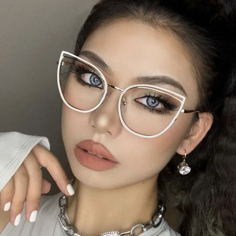 Cutout Cat Eye Metal Frame Clear Glasses Fashion Myopia Nerd Spectacles  -0.5 -1.0 -2.0 -3.0 -4.0 to -6.0