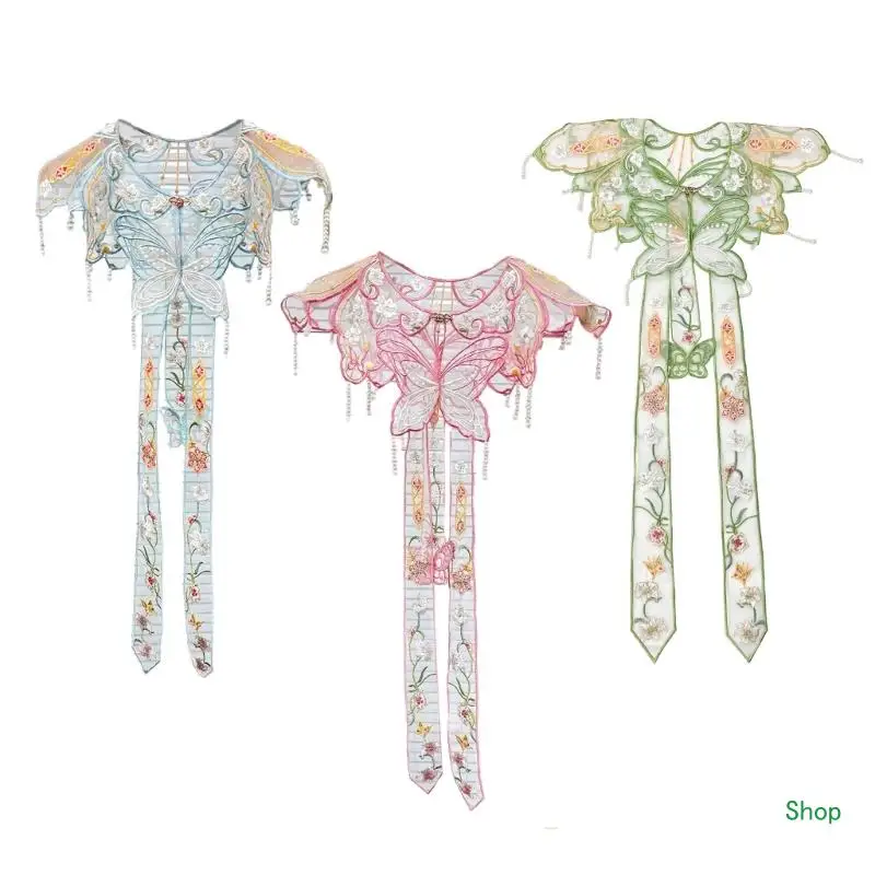 

Dropship Floral Studded Shawl Collar Elegant Sweet False Collar Detachable Collar Studded Pearls Embroidered Butterfly