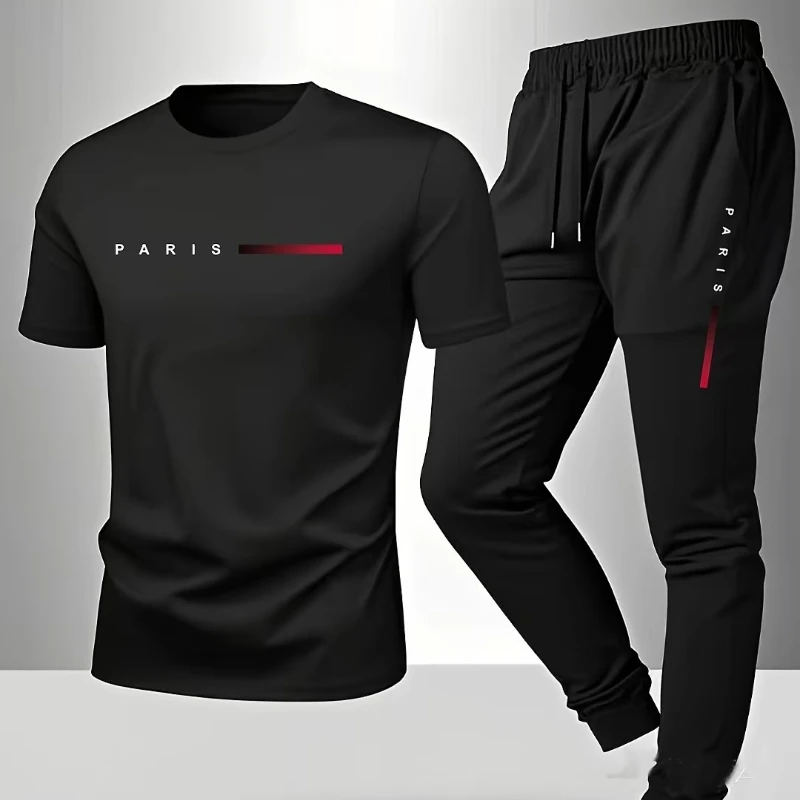

2026 spring/summer clothing featuring letter patterns, consisting of a short-sleeved shirt and long pants.