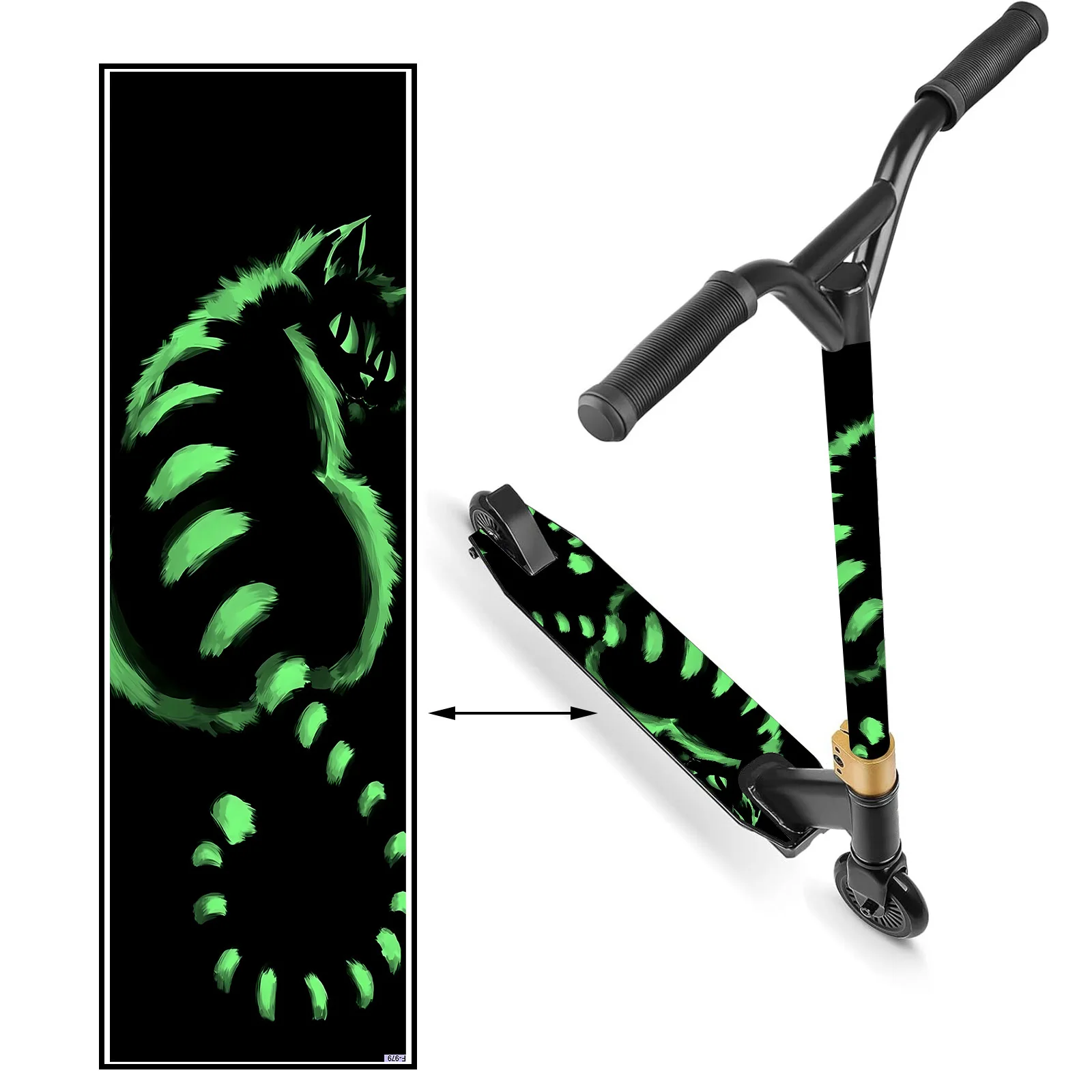 

1 green pattern black cat scooter sticker, skateboard body sticker, personalized installation anti-skid PVC material sticker eas