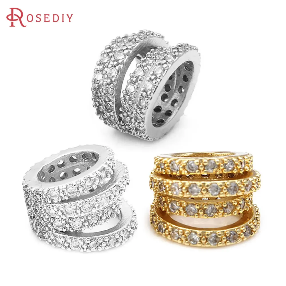 

2PCS 18K Gold Color Brass Zircon Large Hole Spacer Beads Bracelets Beads Bracelets Beads High Quality Jewelry Diy Accessories