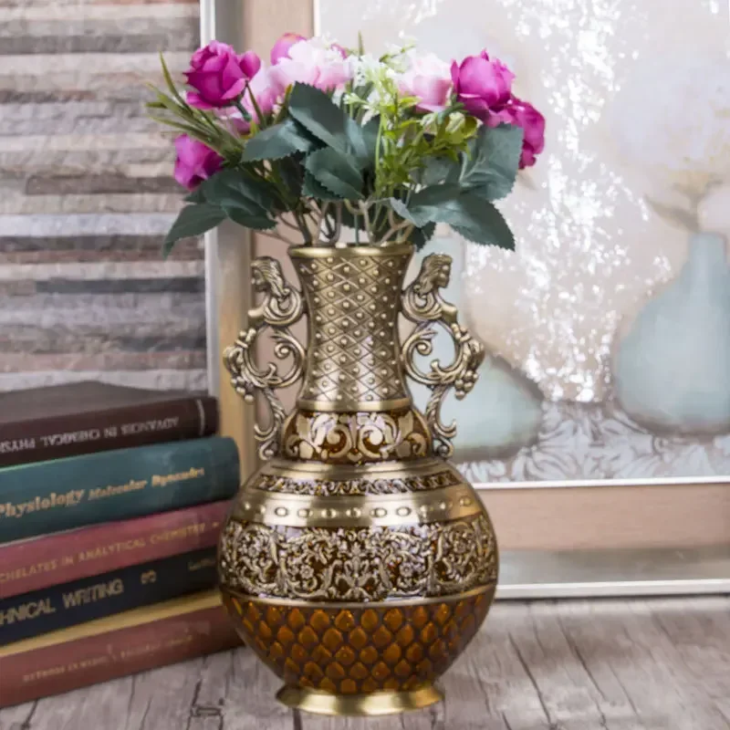 

Vintage Home Decor Antique Floral Carving Metal Vase Luxury Desktop Art Craft Decoration Home Ornament Gift