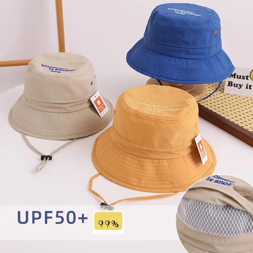 

Korean Style Breathable Bucket Hat Mesh Quick-dry Summer Sunhat Letter Embroidery Shading Hat Children's Fisherman Hat Girls