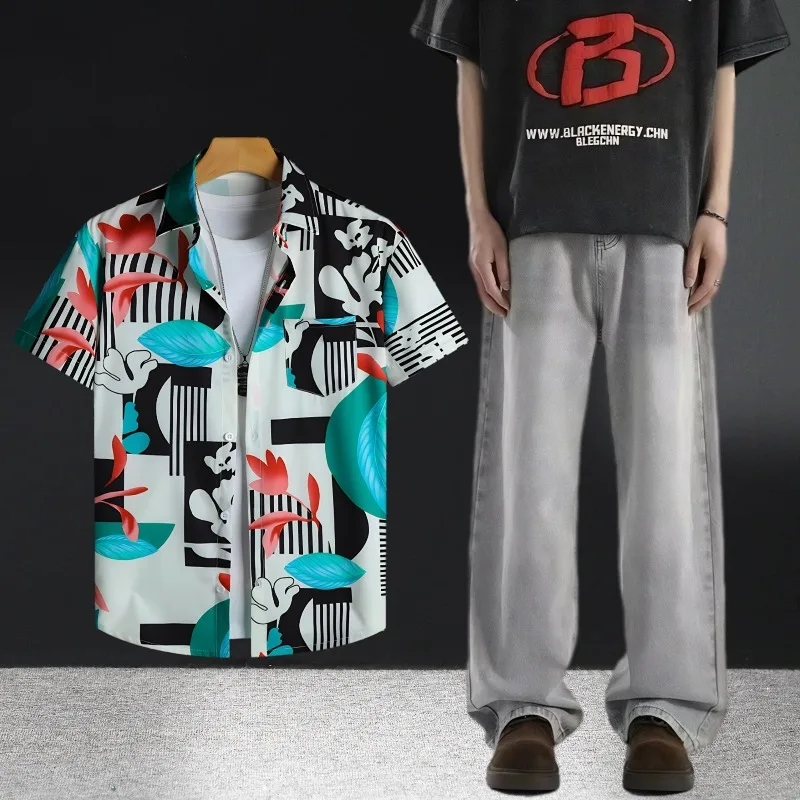 طقم قمصان جينز صيفي بأكمام قصيرة للرجال مكون من قطعتين ملابس كاجوال رفيعة ومريحة