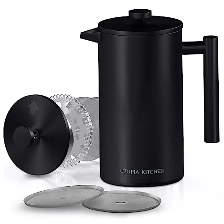 

304 Grade Stainless Steel French Press Coffee Maker Double Wall Insulated Coffee Press with 4-Level Filtration system Include 2