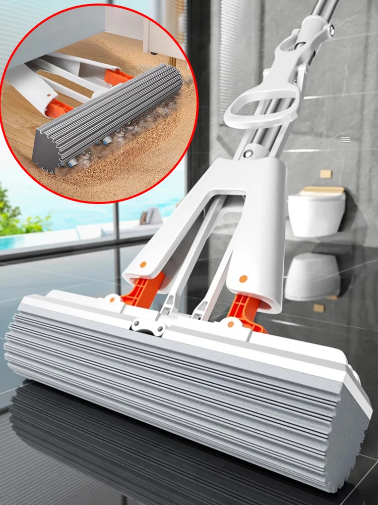 Nuevo Mopa de Goma y Algodón con Autodrenaje, Mopa Plana Mágica de Limpieza Automática, Esponja Reutilizable para Limpieza de Pisos del Hogar