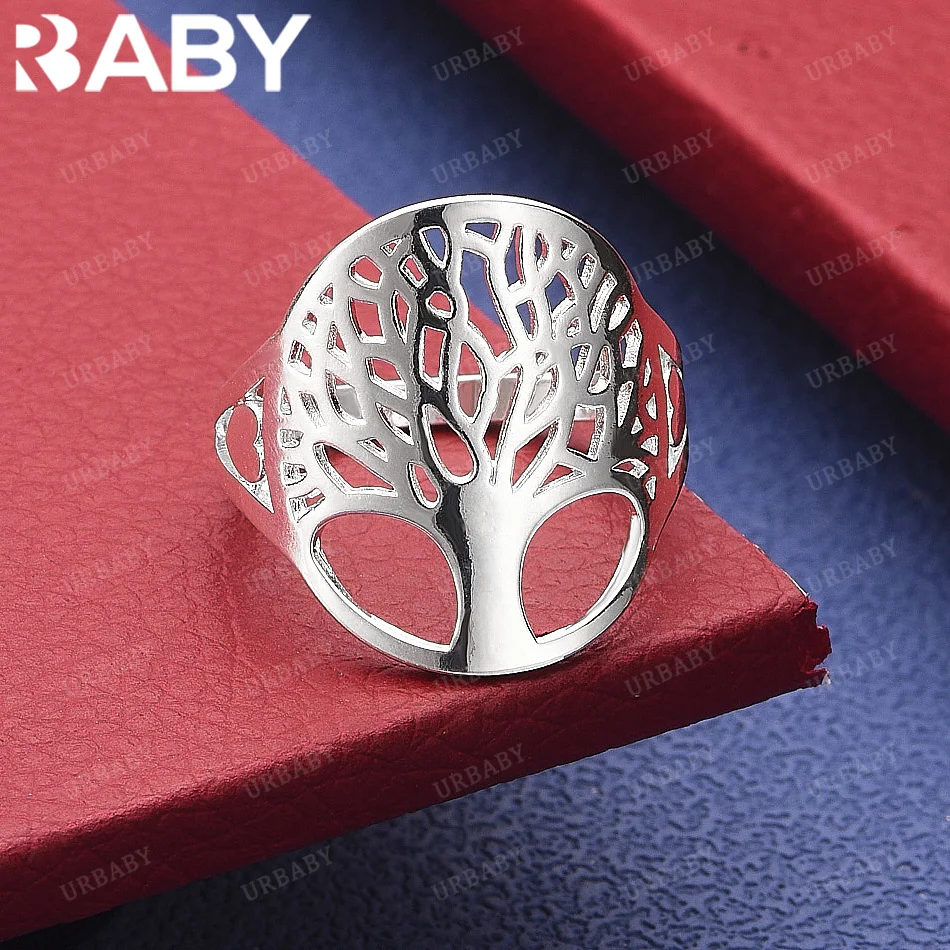 

URBABY 925 Sterling Silver Size 6-10 Hollow Tree Ring For Women Men Fashion Jewelry Charm Grace Wedding Engagement Accessories