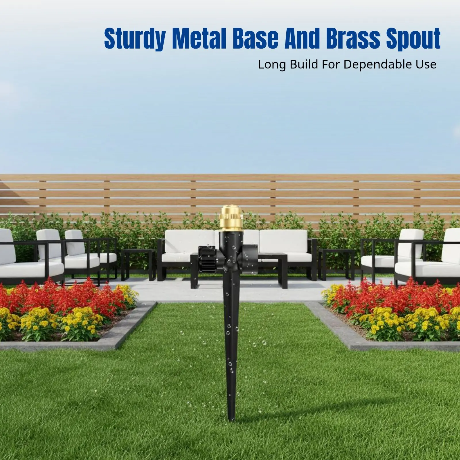 Adjustable 360° Metal Sprinkler, Aluminum Alloy Stake, Brass Head, Garden Watering Tool
