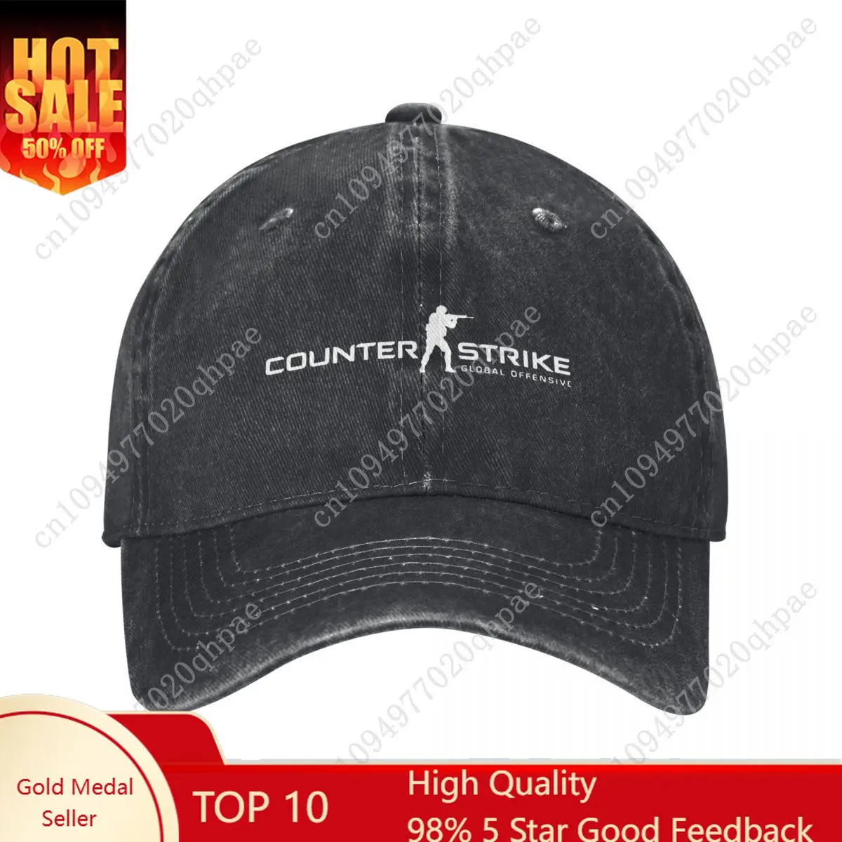 Retro Counter-Strike 2 CS Go Baseball Cap Unisex Distressed Denim Sun Hat Shootting Game Outdoor All Seasons Travel Adjustable