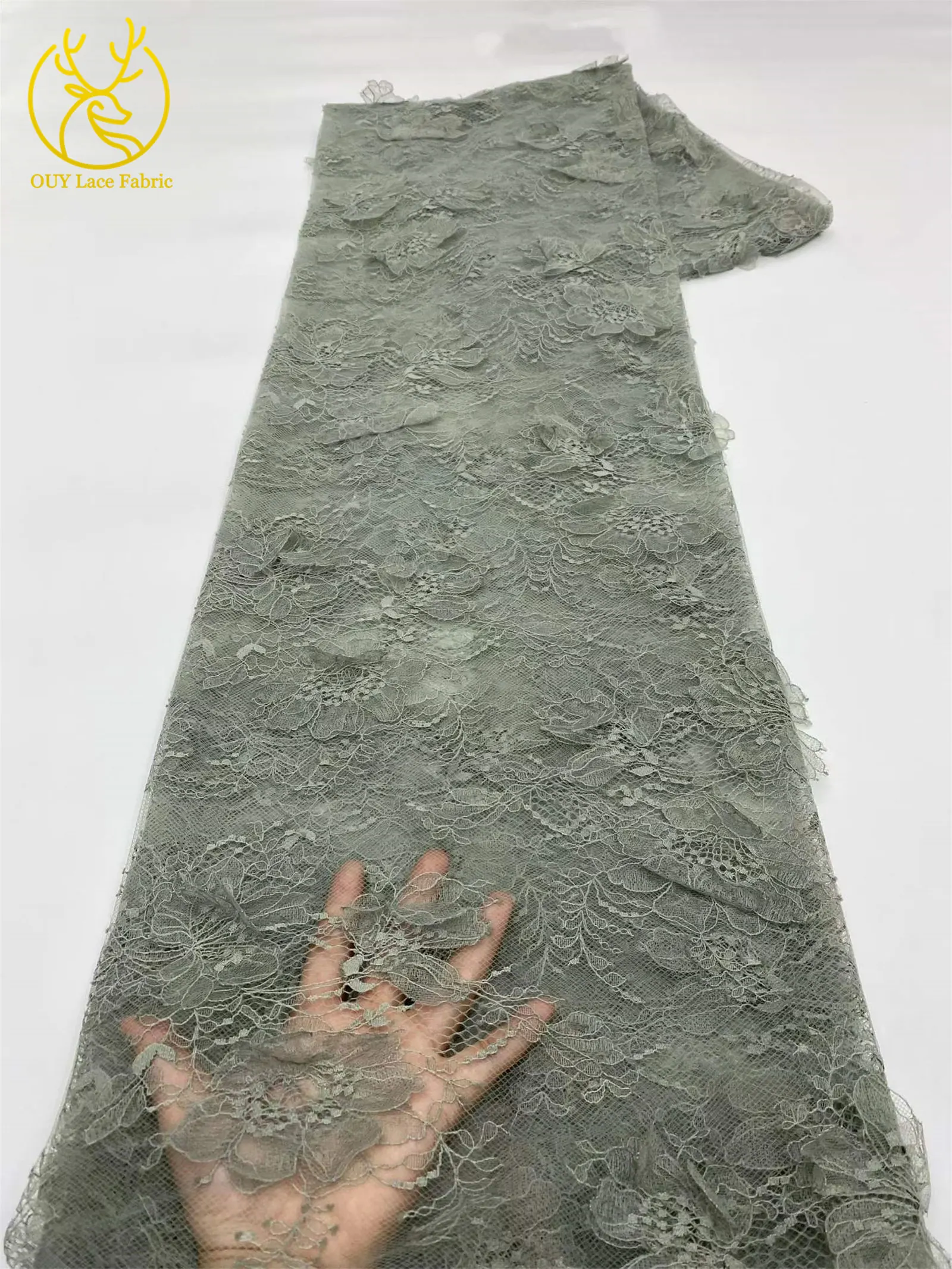 3D-Blumen-Stickerei-Tüll-Spitzenstoff, hochwertige französische Netzspitze mit Perlen, nigerianische Pailletten-Spitze für Hochzeitskleider zum Nähen – Detail 14