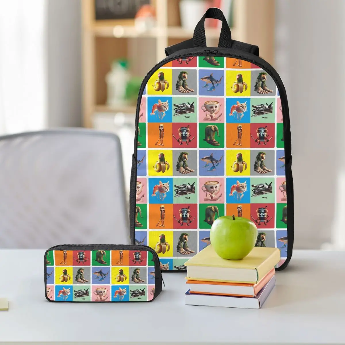 Italian Brain Rot Anomaly Backpack Boys Girls BookBag School Bag Shoulder Bags 3ps Insulated Lunch Bag Pencil Case