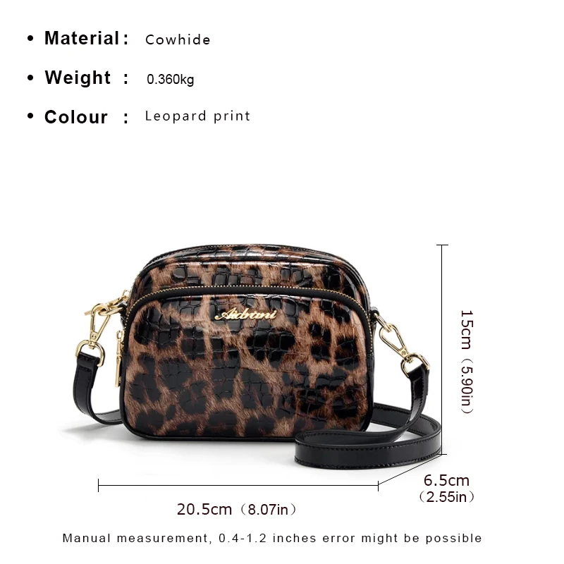 Aidrani  Fashionable leopard print single shoulder crossbody women\'s bag, made of cowhide material, round small bag