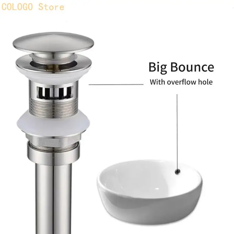 Bathroom Push Button Sink Plug Drainer with Drain Pipe Waste Stopper Bounce Type Drain Waste Stopper Easy to Install D0LD