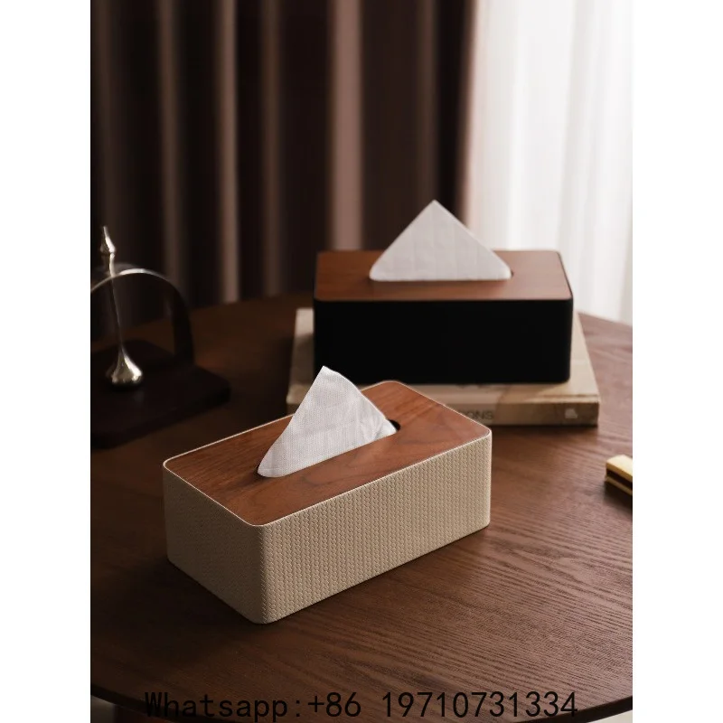 Walnut Woven Leather Tissue Box