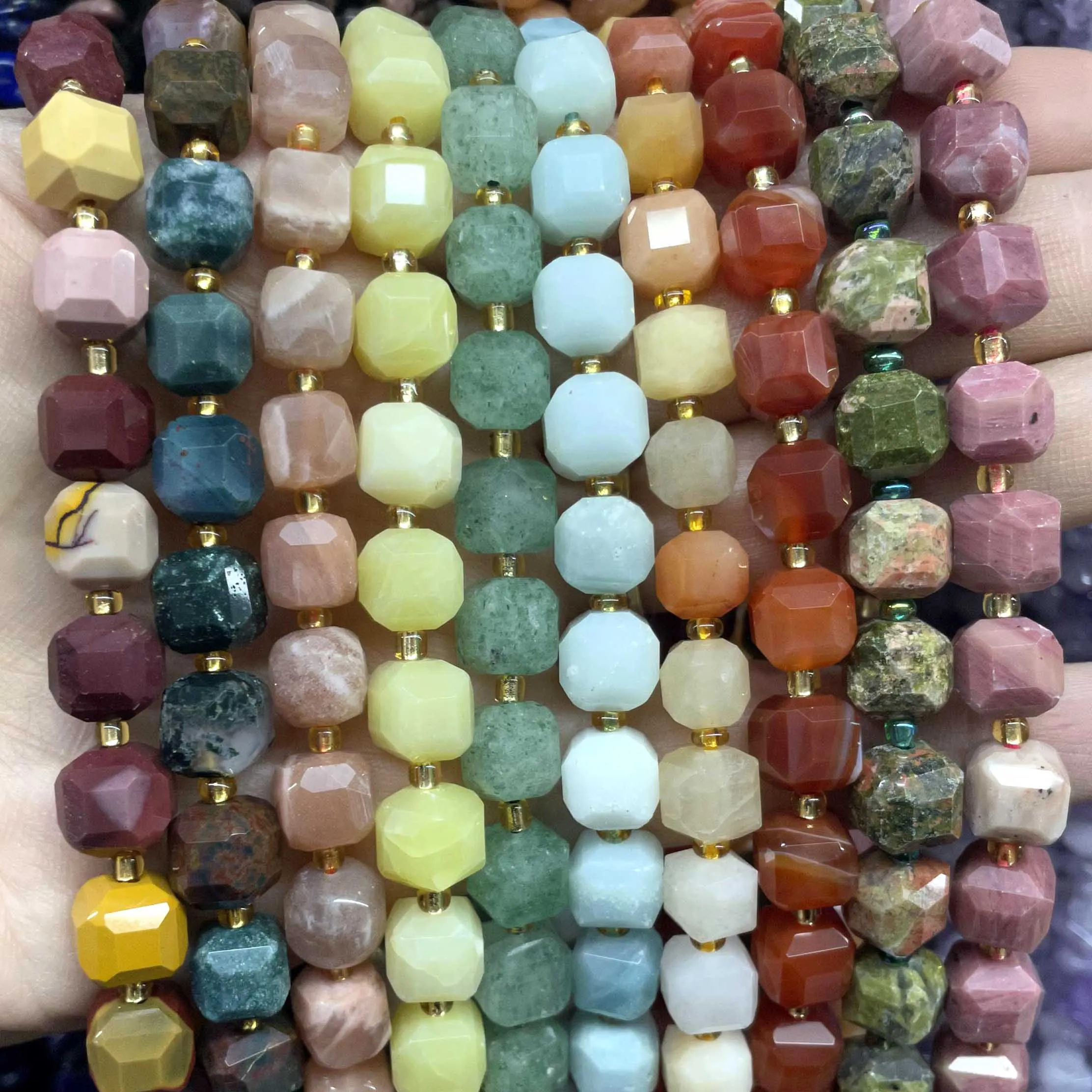 8-9MM Natural Faceted Stone Square Quartz Agates Amazonite Loose Spacer Beads For Jewelry DIY Making Bracelet Accessories