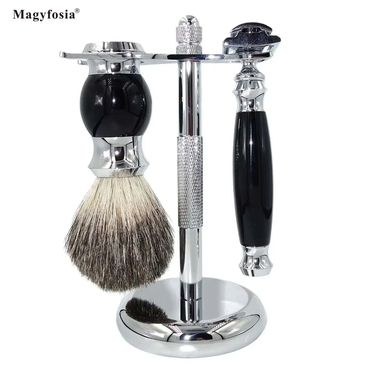 Magyfosia Deluxe Shaving Kit with Badger Hair Beard Brush,Double Edge Razor And Shaving Stand for Father's Day Perfect Gift