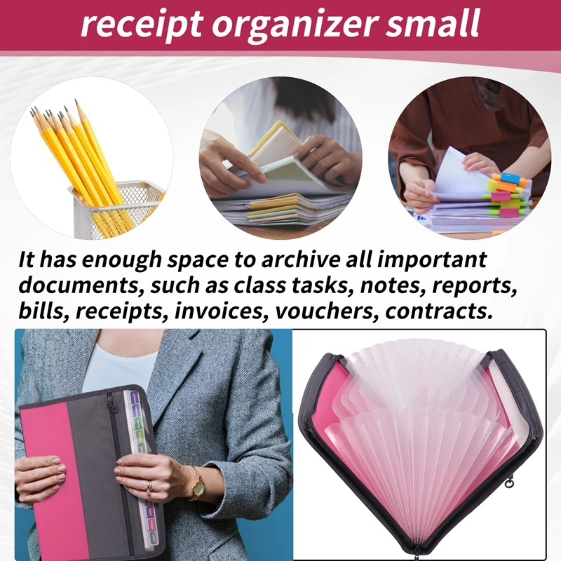 13 포켓 파일 폴더 보관함, 파일 상자 보관 가방, 지퍼 포함, A4 용지, 지폐, 문서 영수증에 적합