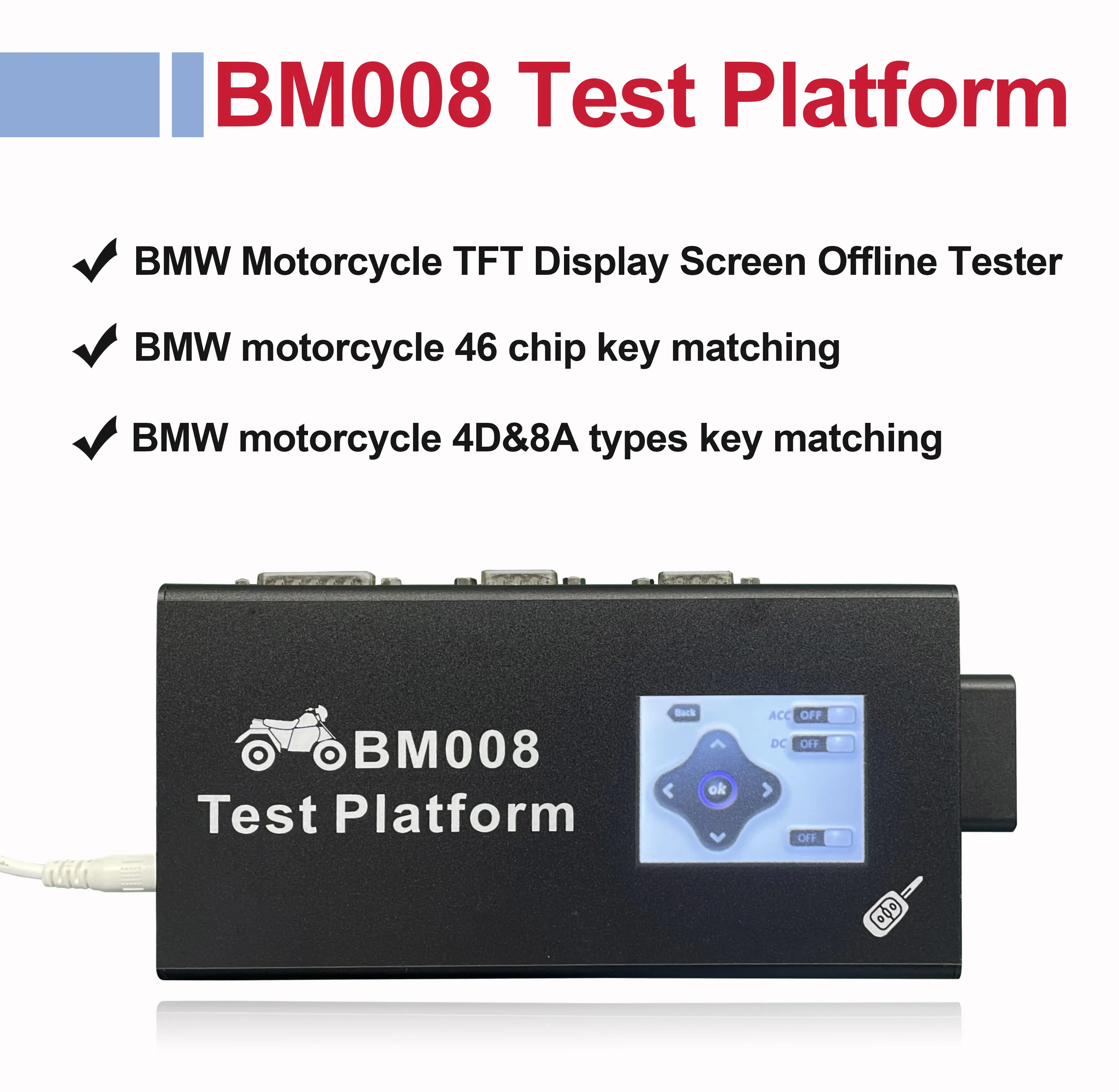 New BM008 Test Platform Work for BMW Motorcycle TFT Display Screen Offline Tester 464D Smart Key 8A Bench Make New Key