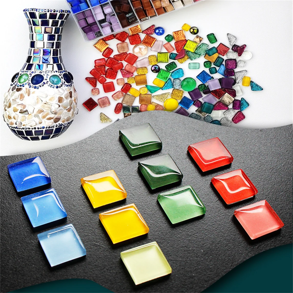 50g Colorful Crystal Glass Mosaic Handmade DIY Decoration Craft for Bathroom Kitchen Home Coasters, Vases Lighting Fixtures