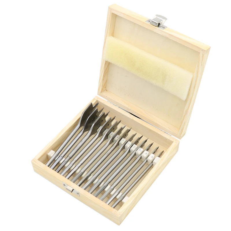 13Piece/Set Woodworking Flat Drill Bits With Wooden Case Hex Shank Drill Bits Set For Wood Opening Plate Drilling
