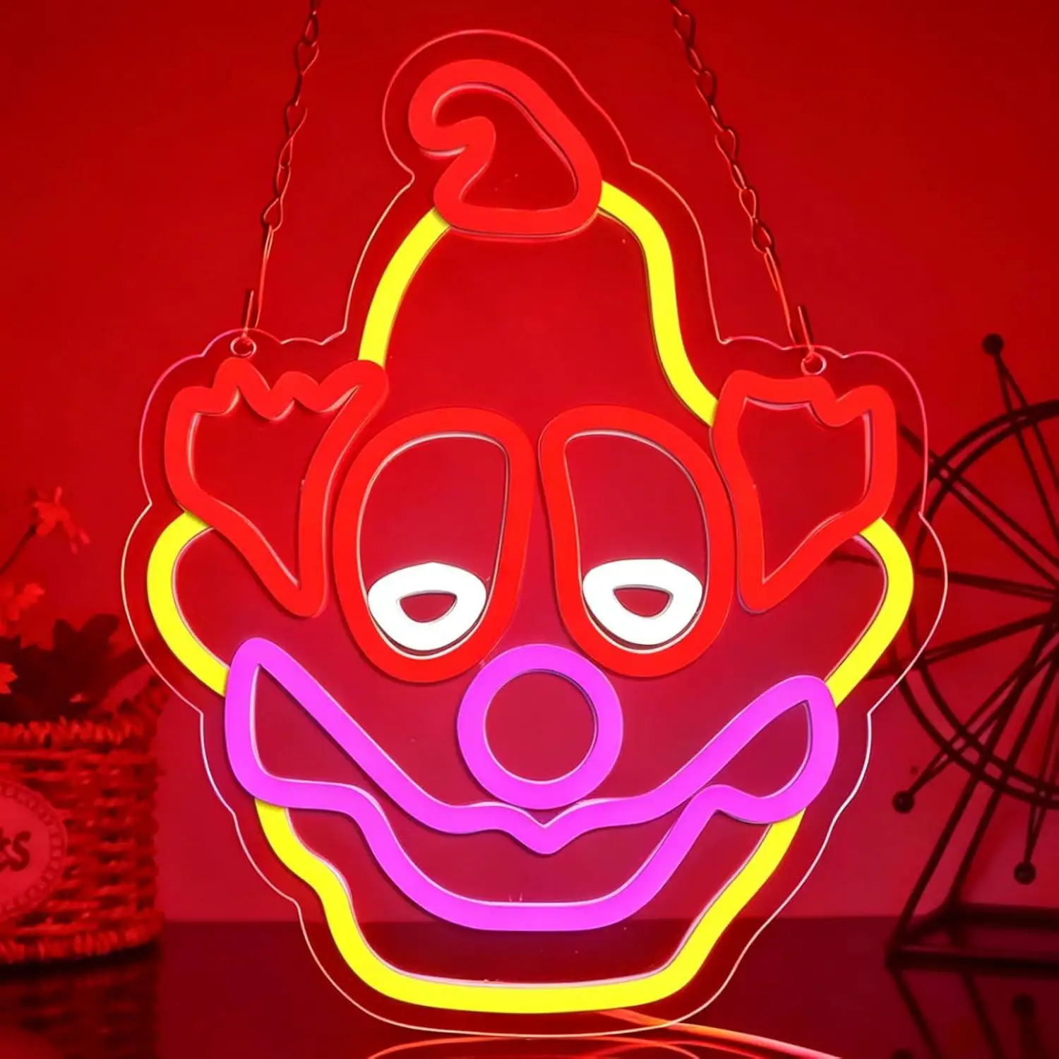Clown Face LED Neon Sign Dimmable USB Hanging Light for Halloween Party Club Bar Gameroom Home Gathering Wall Decor Holiday Gift