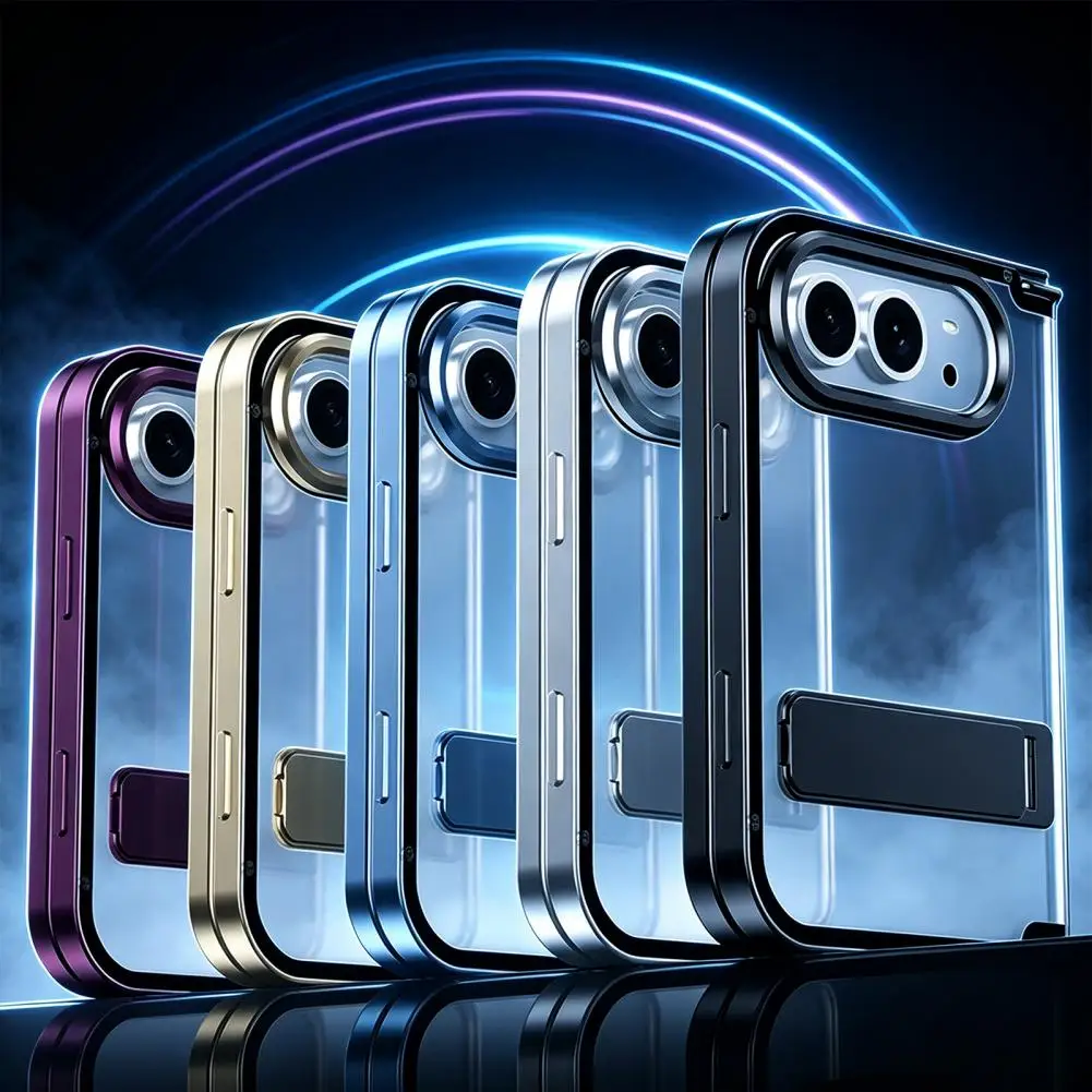 Aluminum Frame Phone Case for iPhoneDuo 18 Fold Slim Metal Bumper Phone Cover with Precise Cutouts, Shockproof Protective Shell