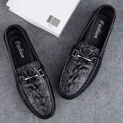 Loafers Moccasin Flat Man Casual Shoe Soft Animal Print Leather Shoes for Men Black Round Toe 2024 Trend Size 45 Pu Common Retro