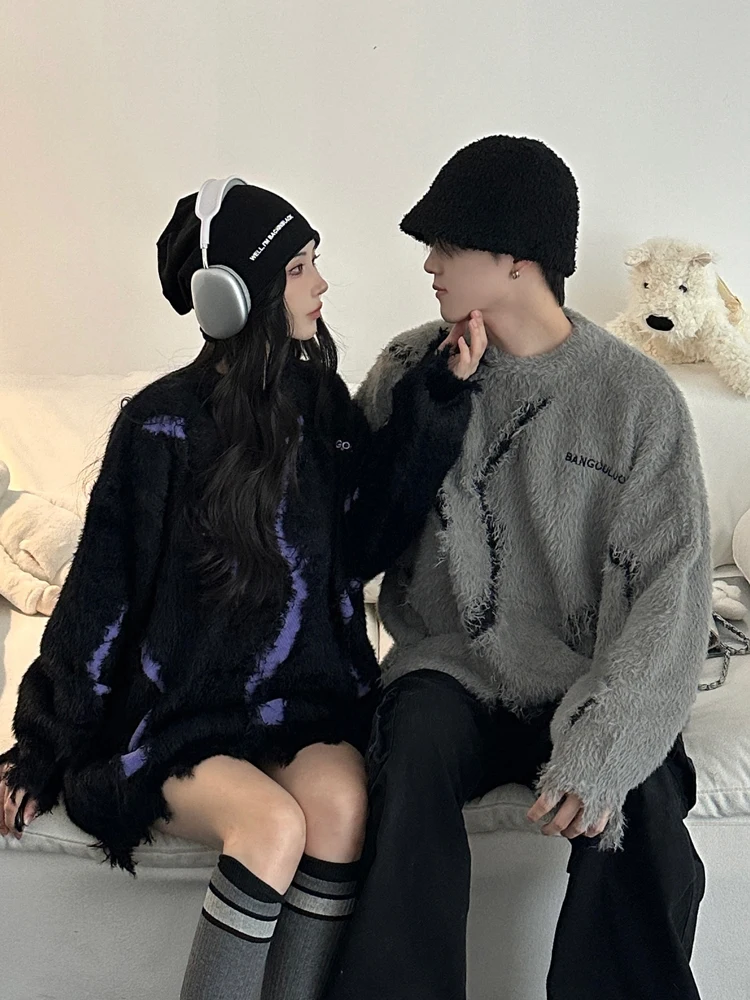 Couple's Soft Cozy American Style Knitted Sweater Winter Casual Loose Fit Long Sleeve round Neck Breathable Comfortable Skin-...
