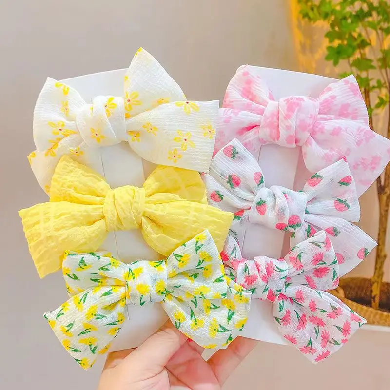 3Pcs/Lot Cute Print Bow Baby Hair Clip Sweet Floral Bowknot Hairpins for Girls Metal BB Barrettes Headwear Kids Hair Acesssories