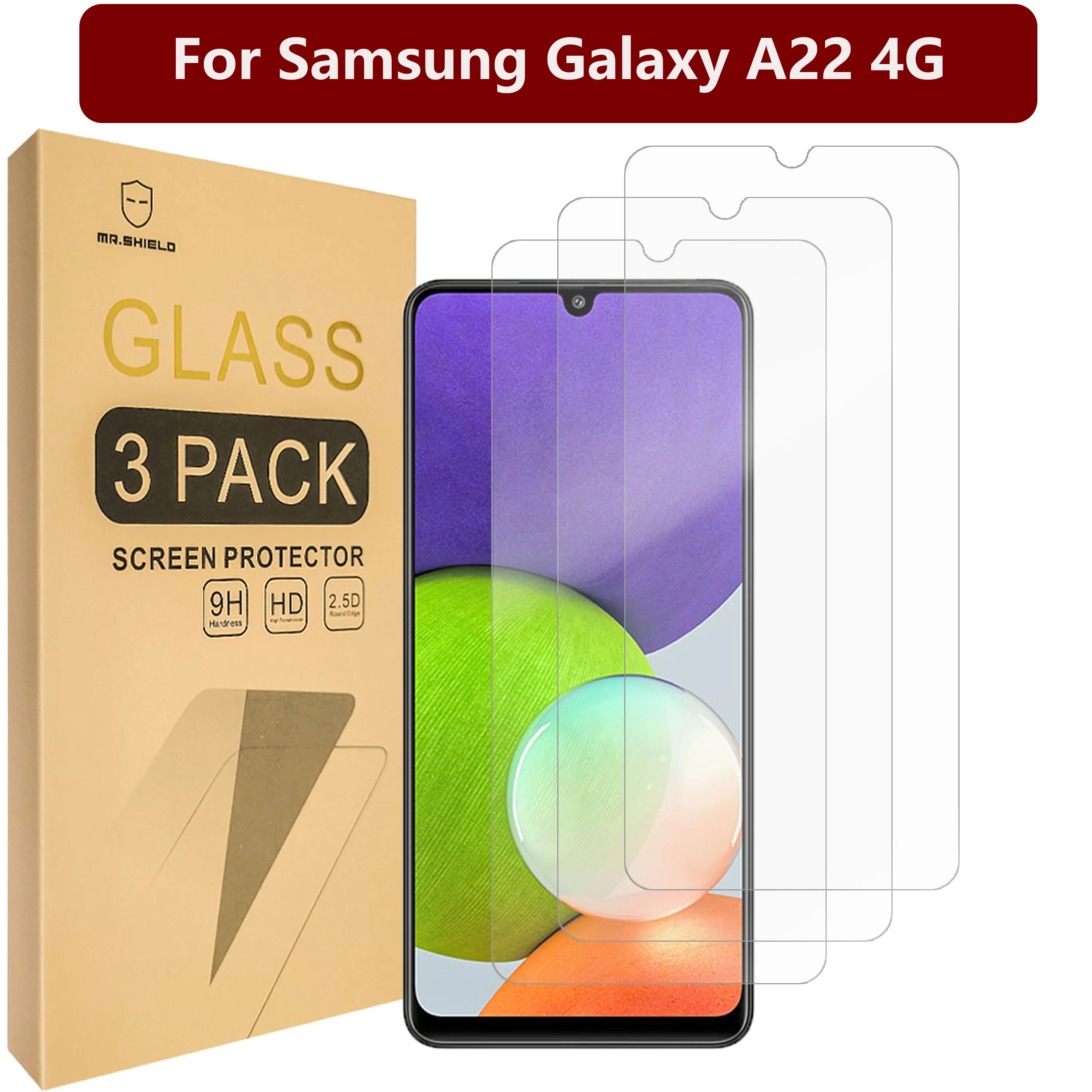 Mr.Shield [3-Pack] Designed For Samsung Galaxy A22 4G [NOT fit For 5G Version] [Tempered Glass] [Japan Glass with 9H Hardness]