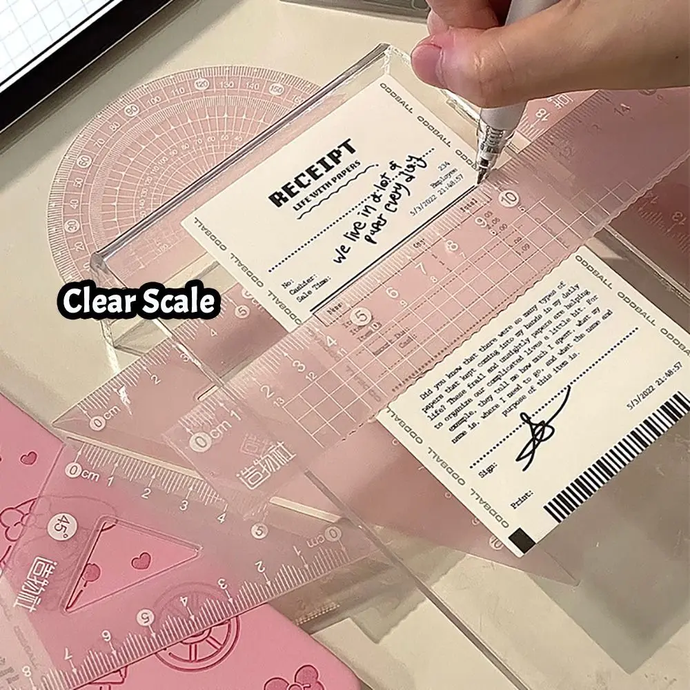 4PCS/Set 15/20CM Jelly Ruler Set Transparent Measuring Stationery Straight Ruler Thickened Set Square Student Gift