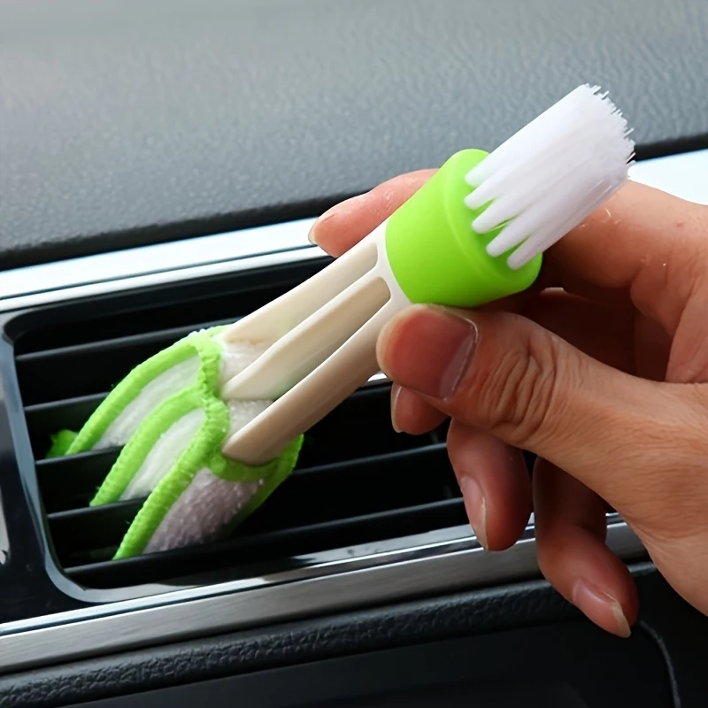 1Multifunctional car air vent cleaning brush - Detachable and washable，Green and white bristles，Suitable for interior detail cle