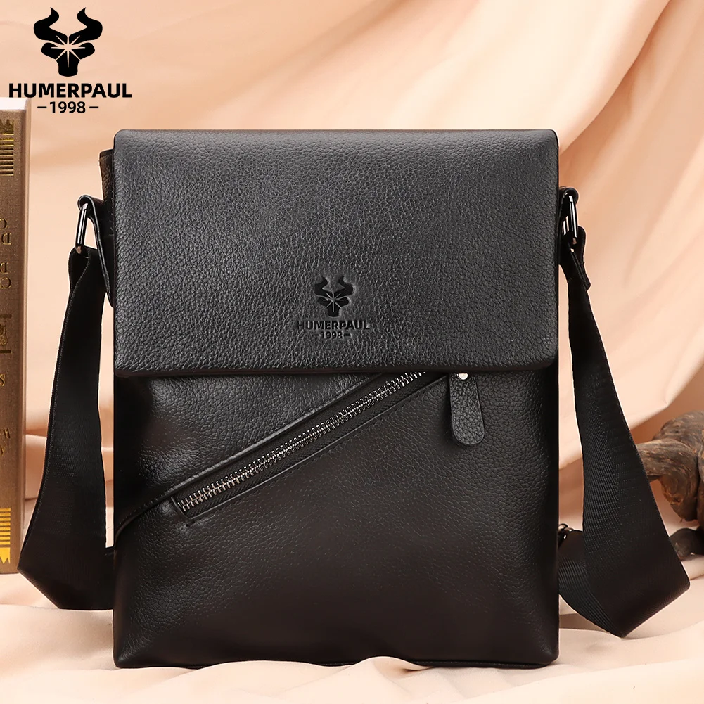 

HUMERPAUL Men's Genuine Leather Crossbody Bag Business Style, Casual Shoulder Messenger Bag for Daily Use High Quality