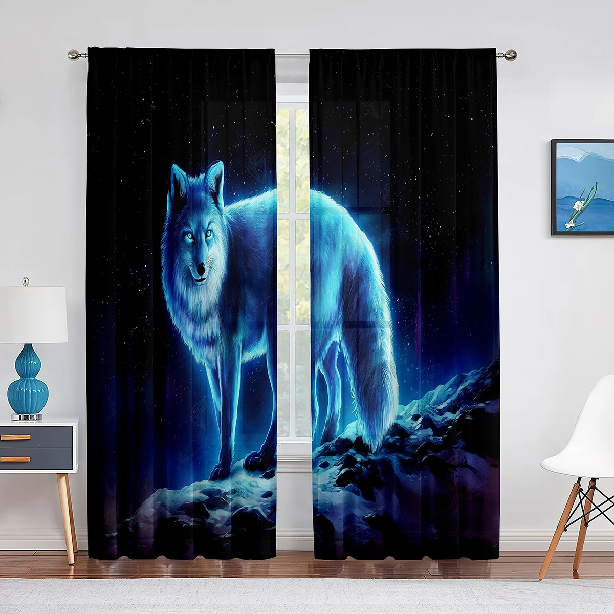 

Forest Animal Wolf Fantasy Sky Pattern Tulle Curtains for Living Room Bedroom Decor Kitchen Window Sheer Voiles Curtain 2panels