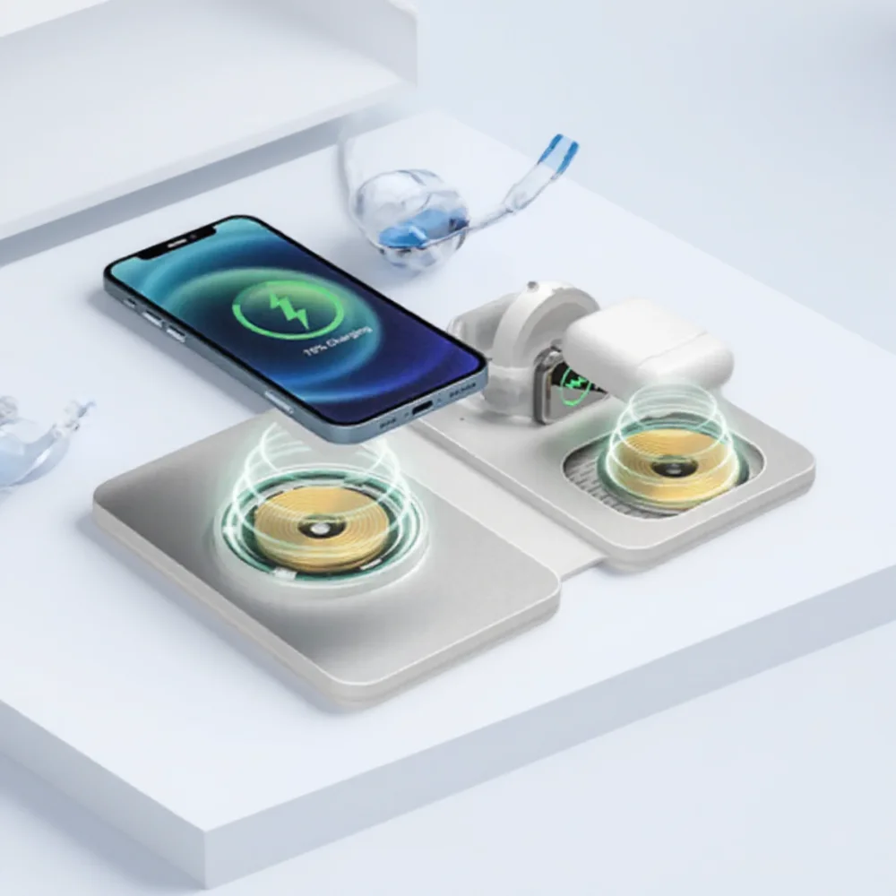 15W 무선 접이식 3 in 1 마그네틱 충전기 (애플워치, 이어폰용 고속 충전 거치대)