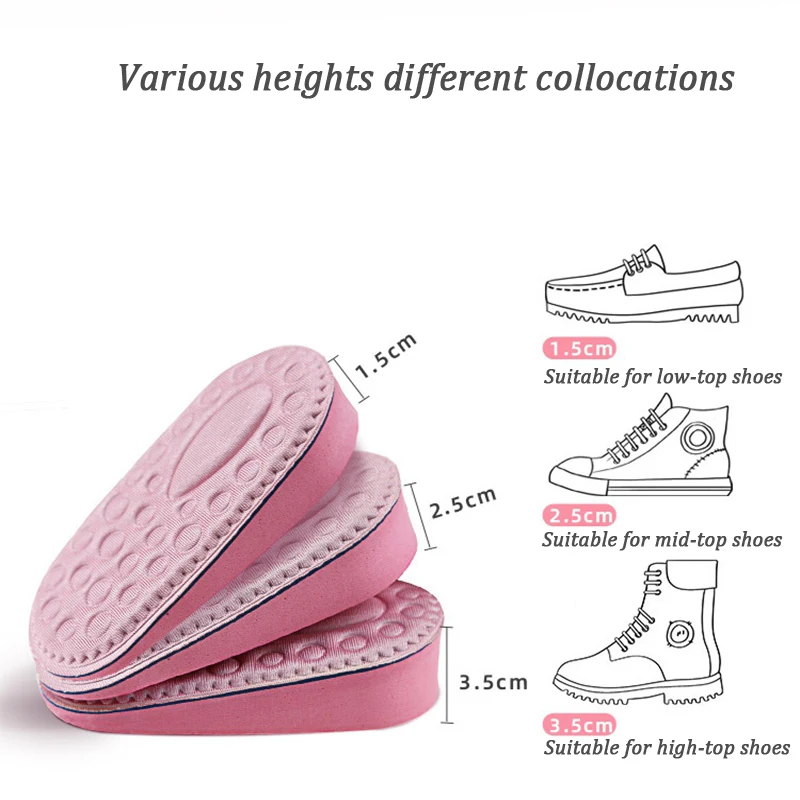 EVA Invisible Height Increased Insoles for Women Shoes Inner Sole Shoe Insert Lift Heel Comfort Memory Foam Heightening Insoles